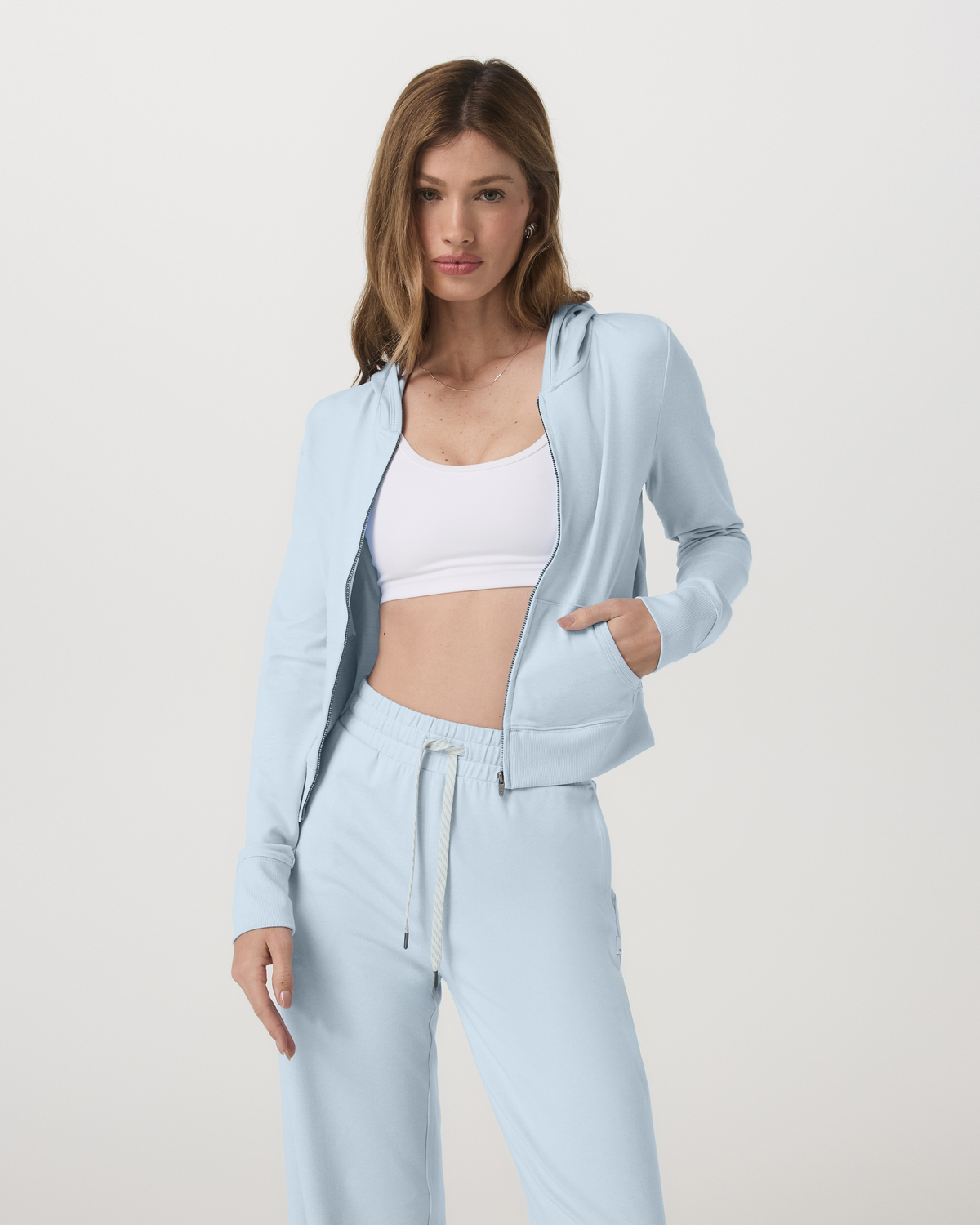 Halo Mini Full Zip Hoodie Soft Sky Heather Cropped Hoodie - Image 4