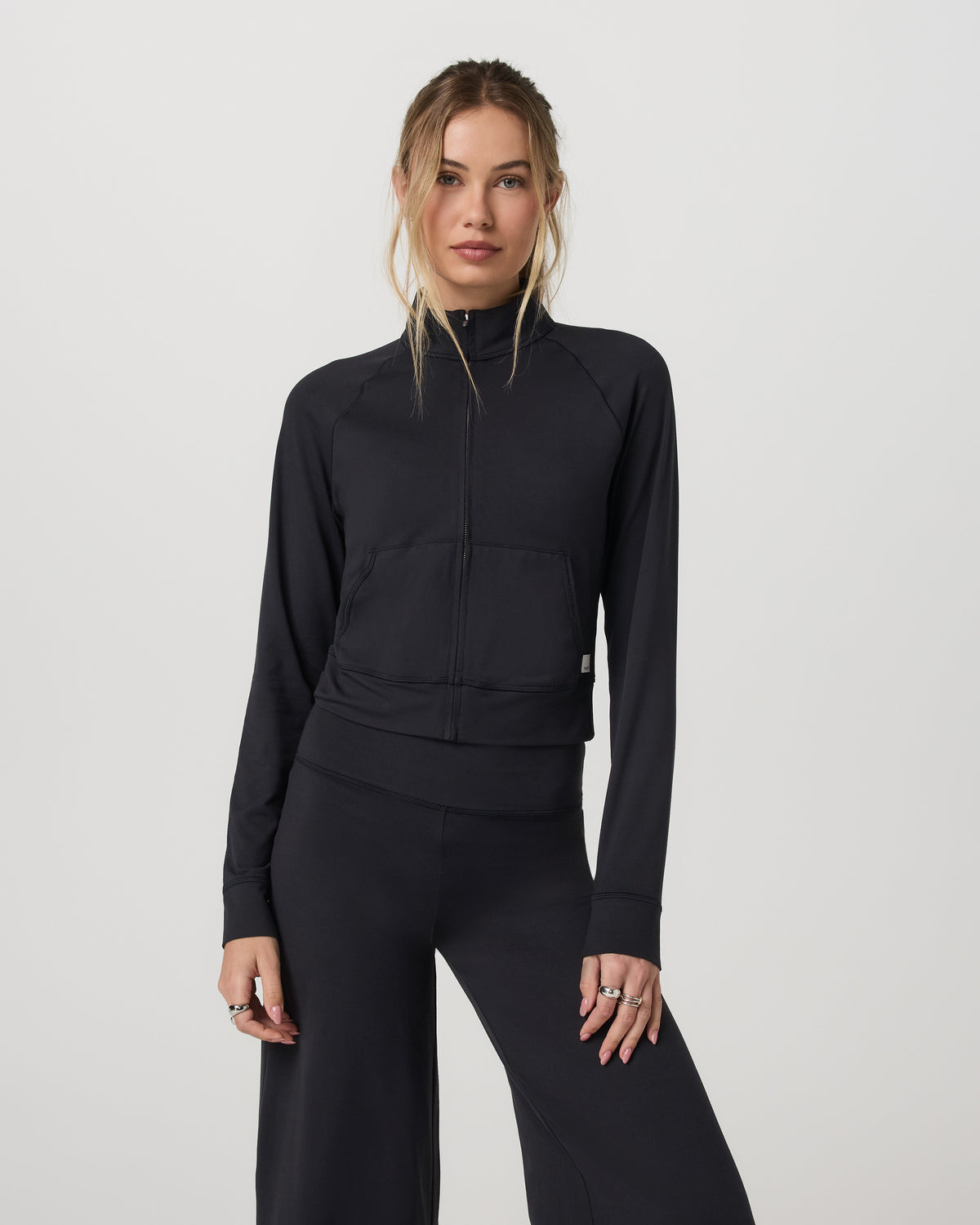 Halo Mini Track Jacket Women's Solid Black Cropped Zip-Up - Image 5