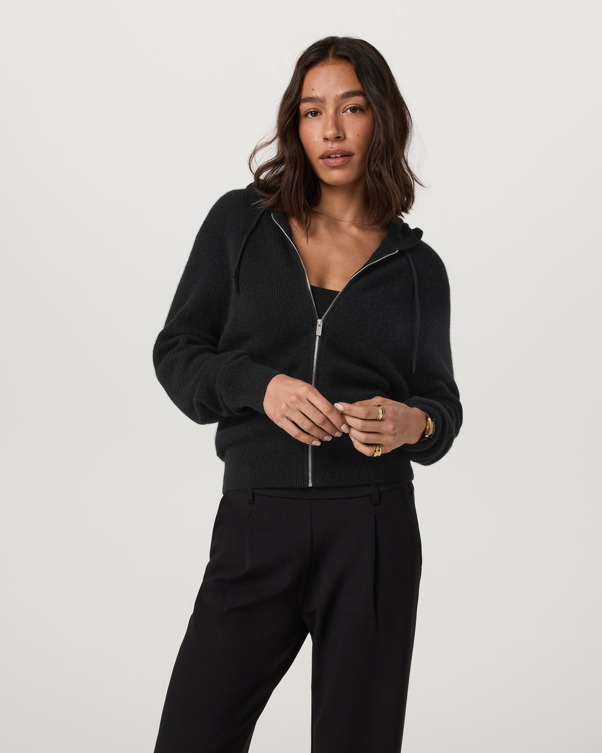 ??milie Cashmere Hoodie Women's Black Zip