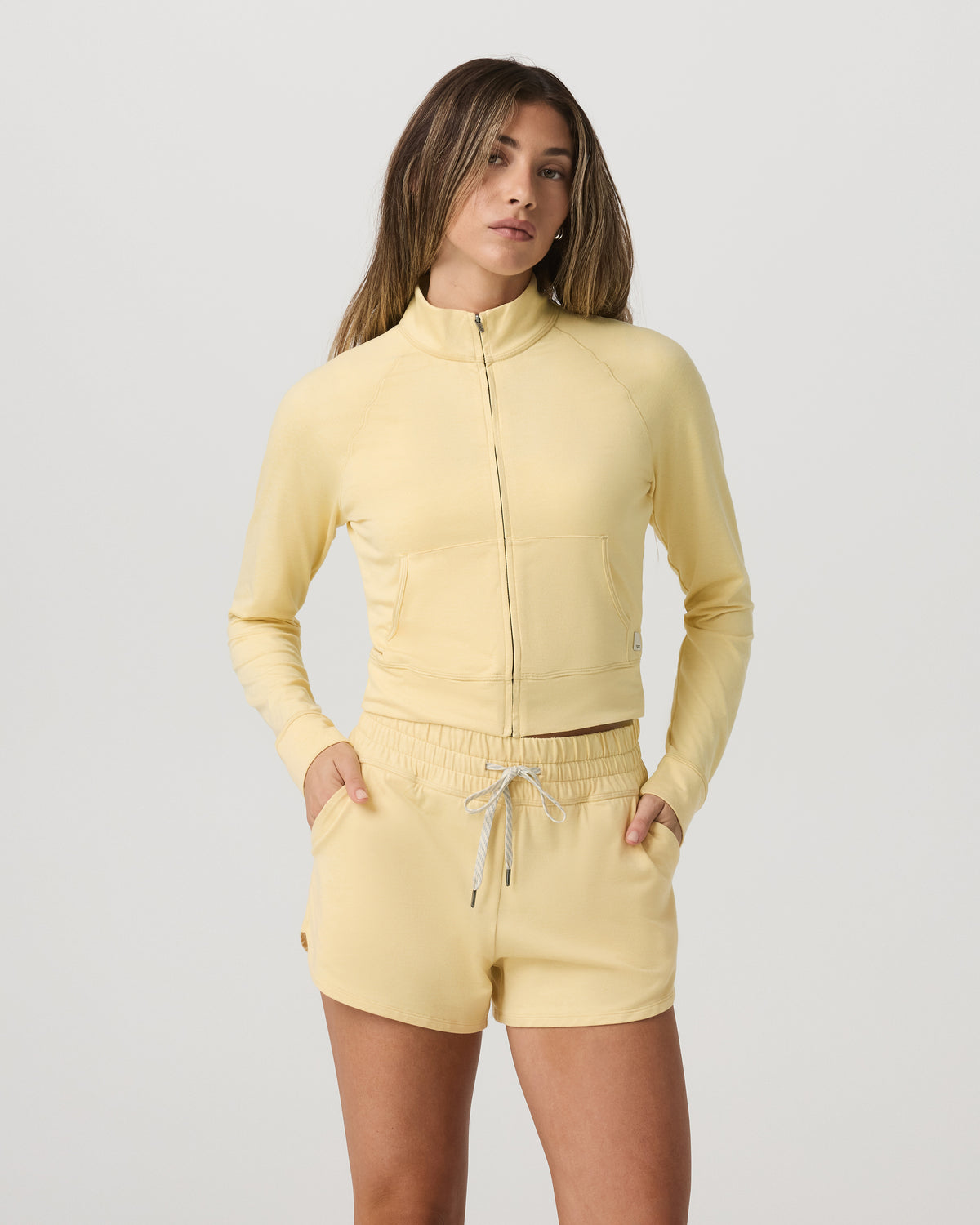 Halo Mini Track Jacket Lemon Snap Heather Cropped Zip-Up - Image 2