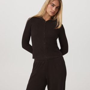 Waffle Full Zip Hoodie Women's Dark Java Hoodie