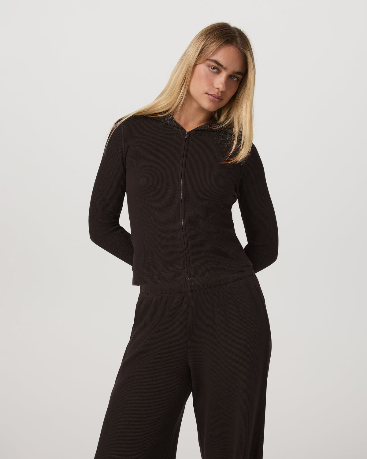 Waffle Full Zip Hoodie Women's Dark Java Hoodie