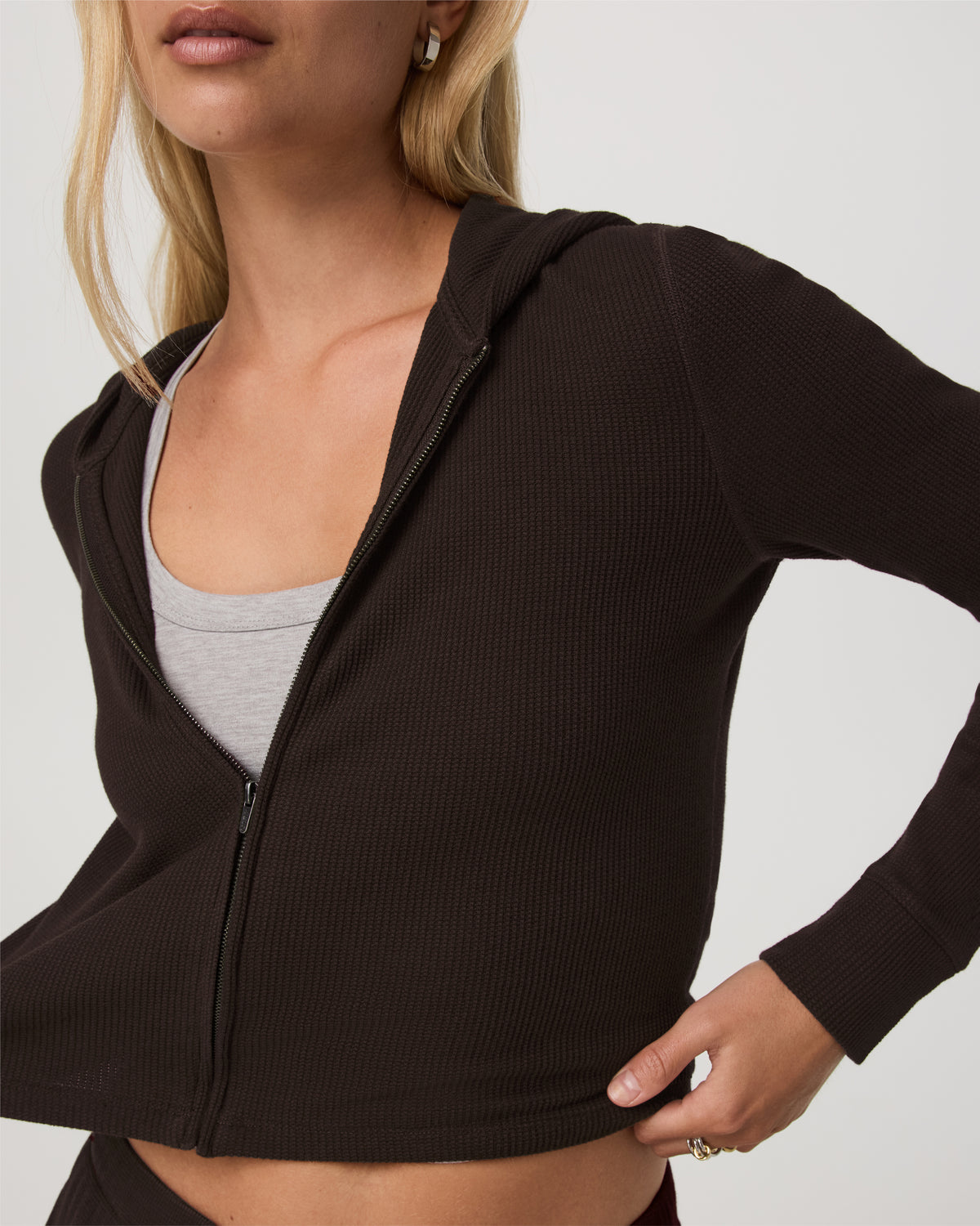 Waffle Full Zip Hoodie Women's Dark Java Hoodie - Image 2