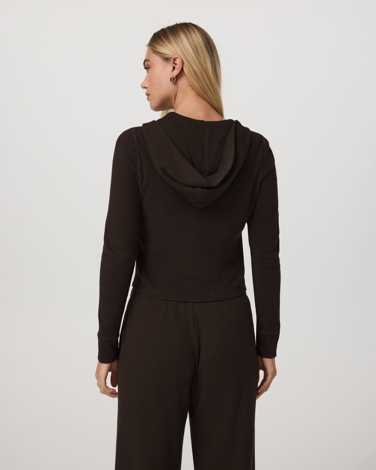 Waffle Full Zip Hoodie Women's Dark Java Hoodie - Image 3