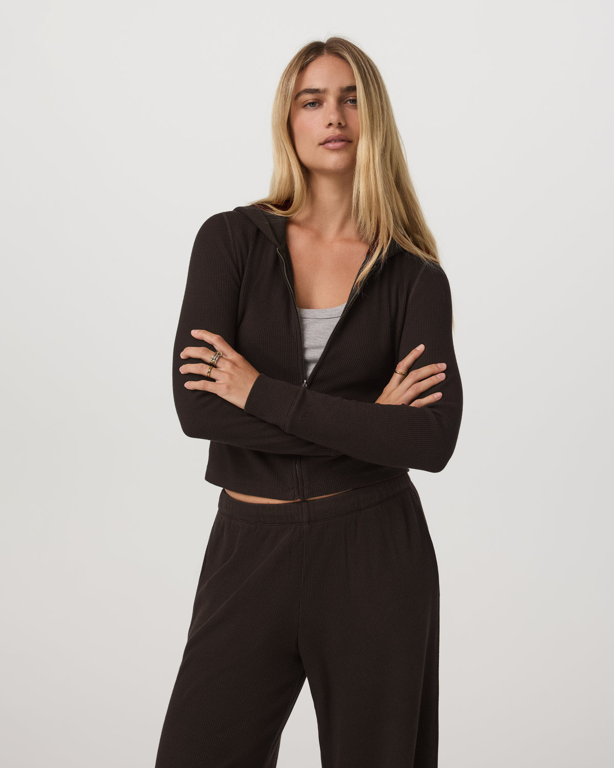 Waffle Full Zip Hoodie Women's Dark Java Hoodie - Image 5