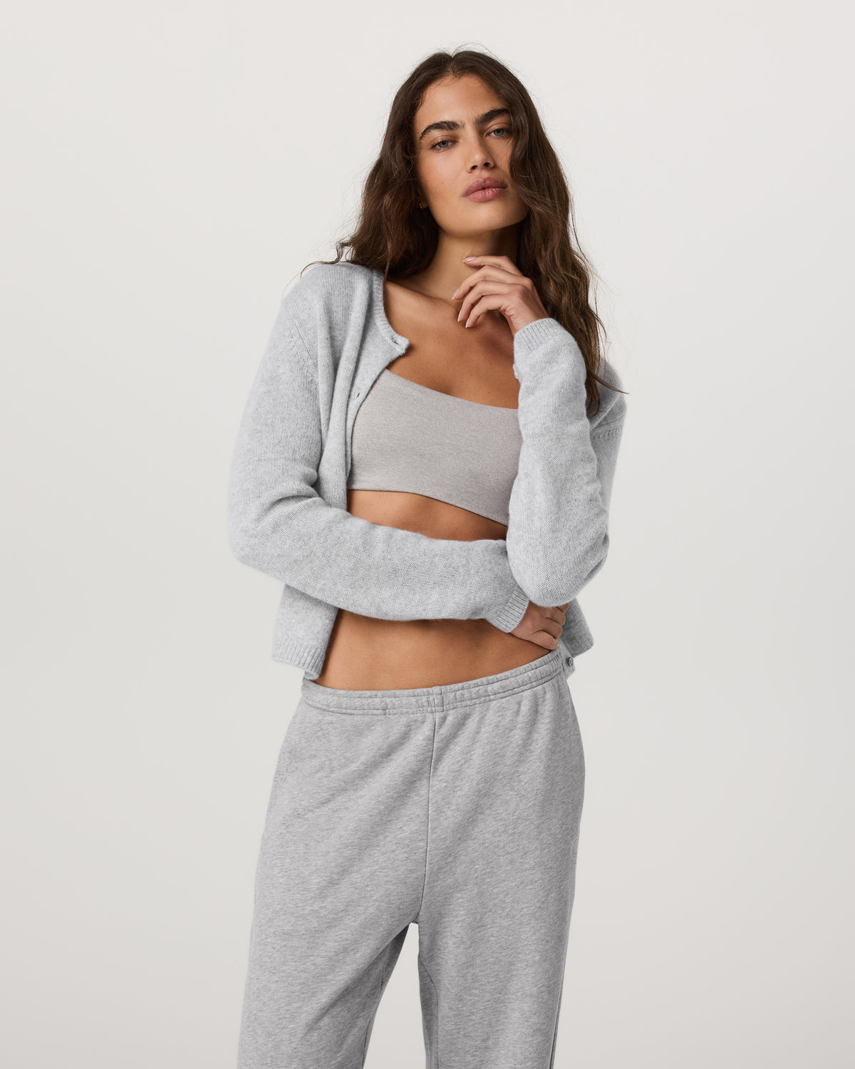??milie Cashmere Cardi Women's Pale Grey Heather