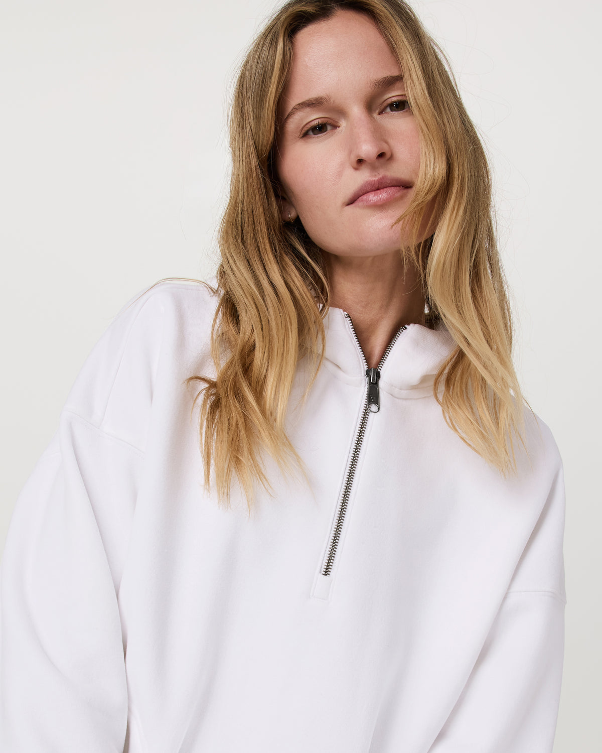 Restore Relaxed Half Zip Hoodie Women's White Pullover - Image 4