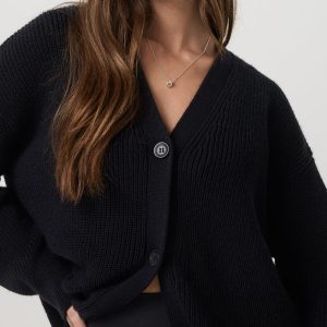 Alps Boyfriend Cardigan Women's Black Knit Sweater