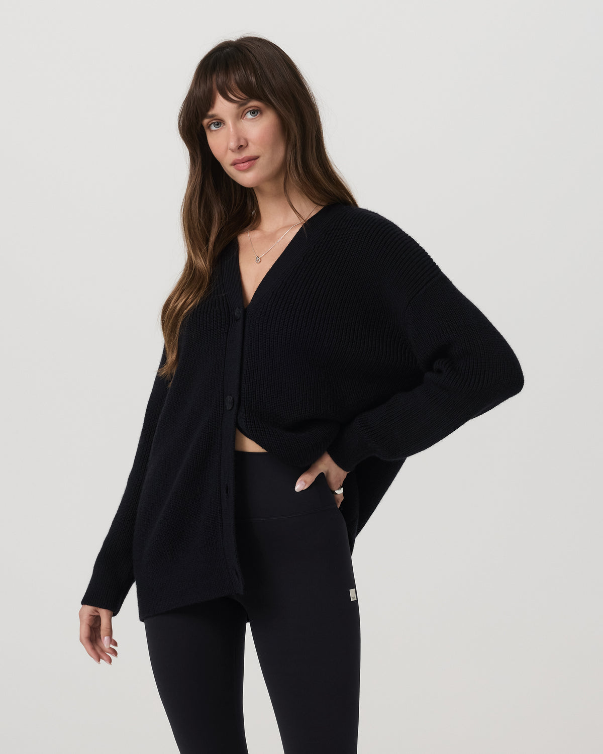 Alps Boyfriend Cardigan Women's Black Knit Sweater - Image 2