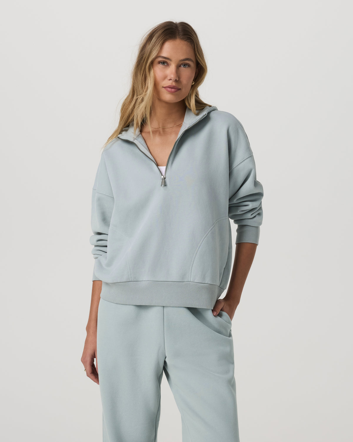 Restore Relaxed Half Zip Hoodie Blue Haze Jacket - Image 4
