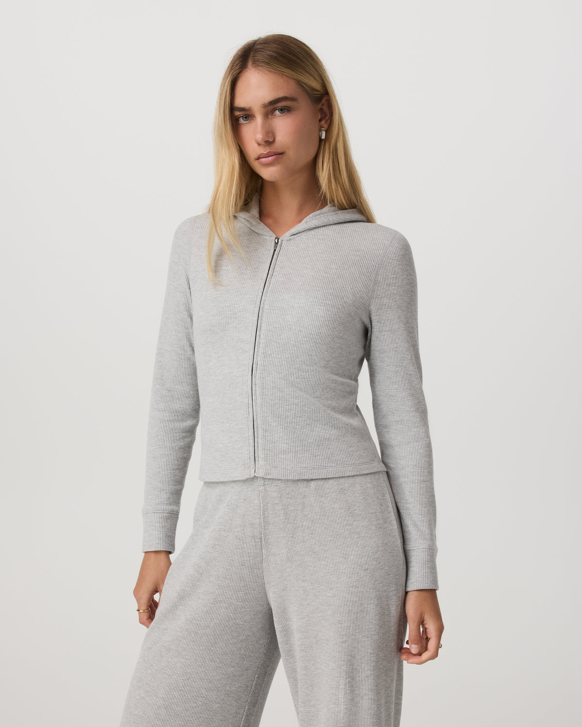 Waffle Full Zip Hoodie Women's Light Grey Hoodie
