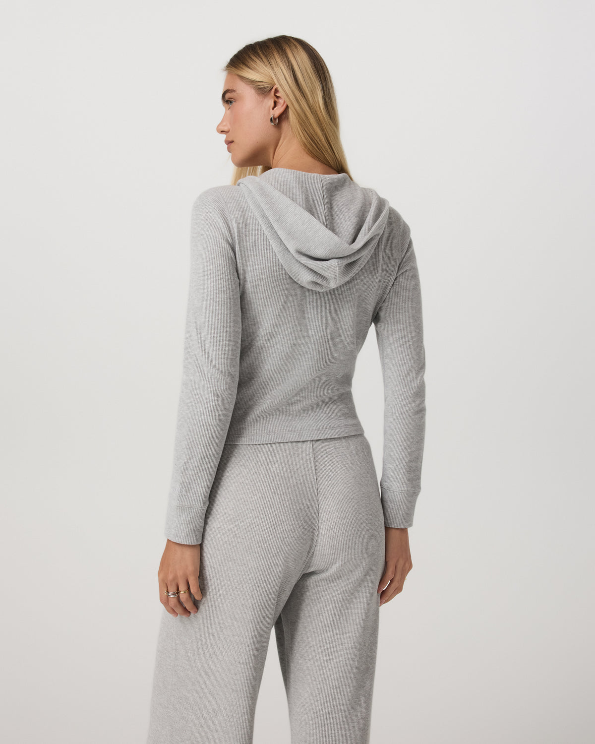 Waffle Full Zip Hoodie Women's Light Grey Hoodie - Image 3