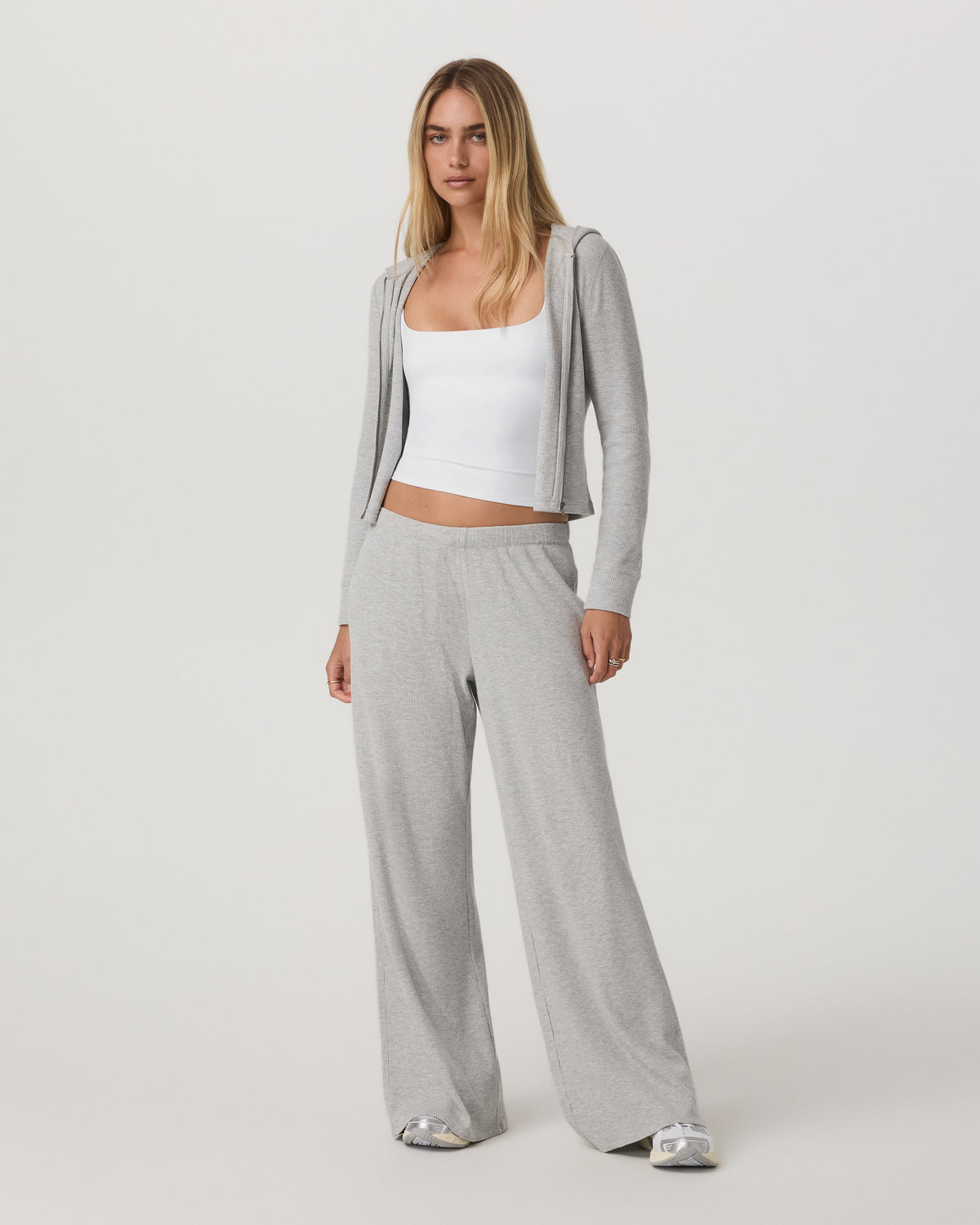 Waffle Full Zip Hoodie Women's Light Grey Hoodie - Image 6