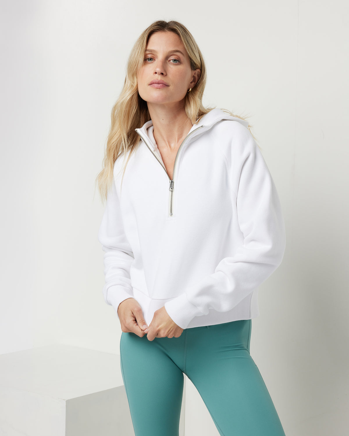 Restore Half Zip Hoodie Women's White Hoodie - Image 4