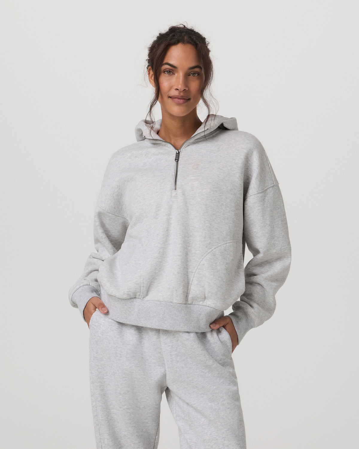 Restore Relaxed Half Zip Hoodie Pale Grey Jacket - Image 2