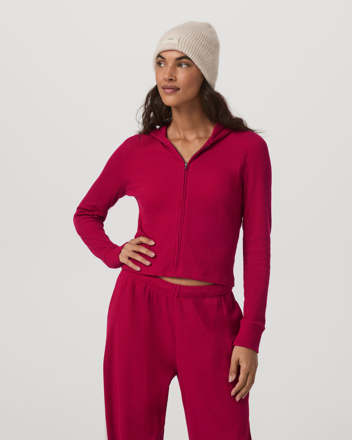 Waffle Full Zip Hoodie Women's Strawberry Hoodie