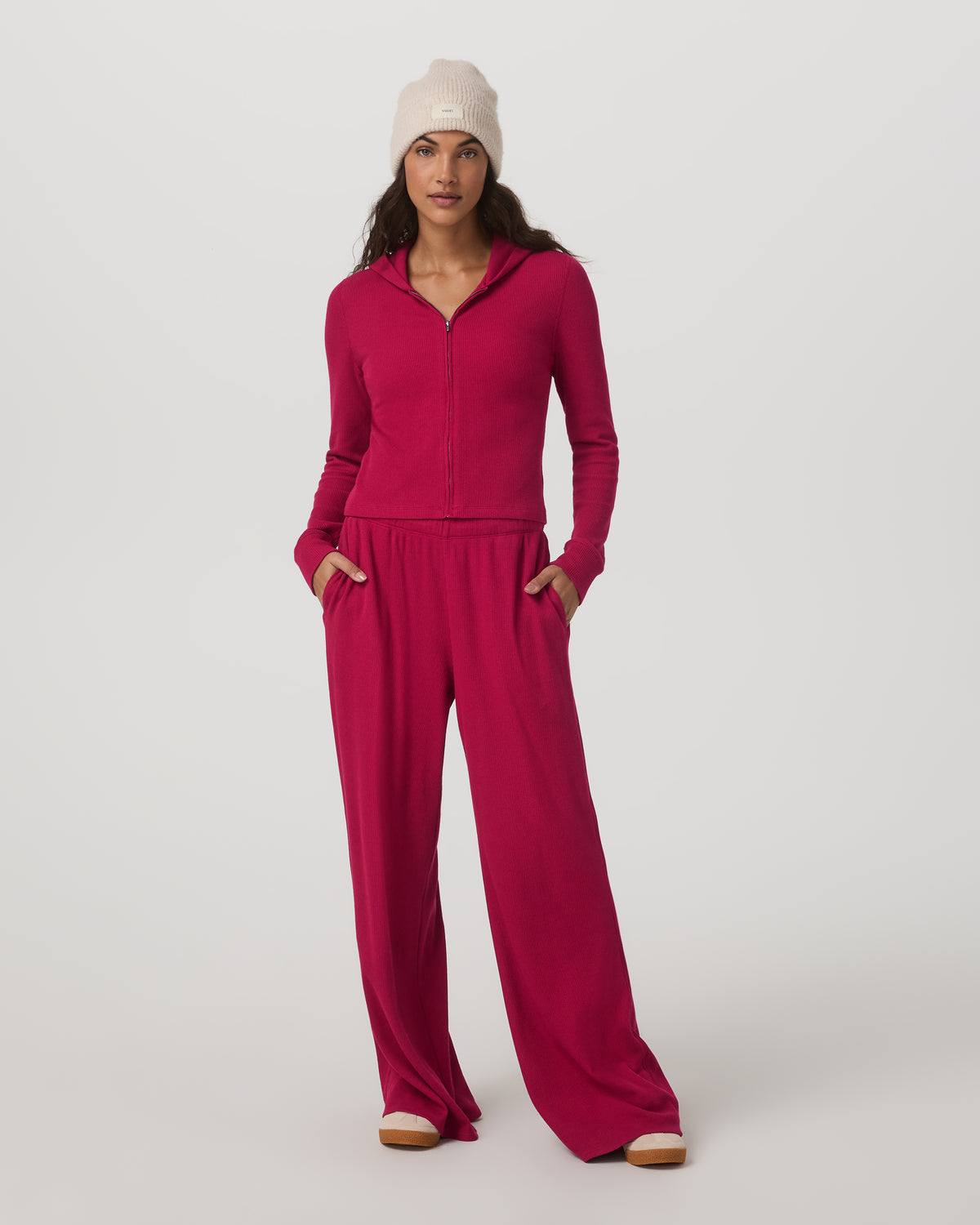Waffle Full Zip Hoodie Women's Strawberry Hoodie - Image 2