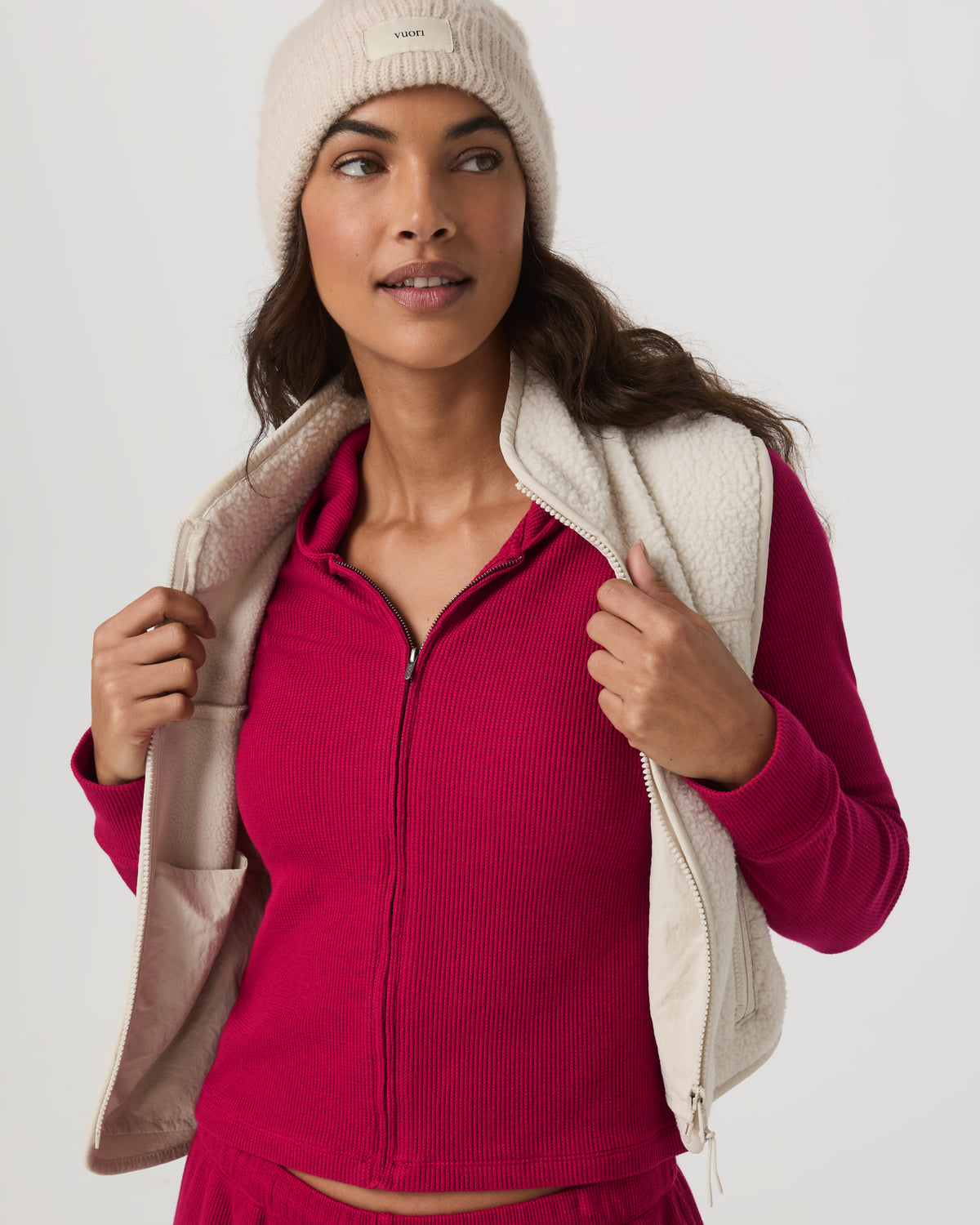 Waffle Full Zip Hoodie Women's Strawberry Hoodie - Image 4
