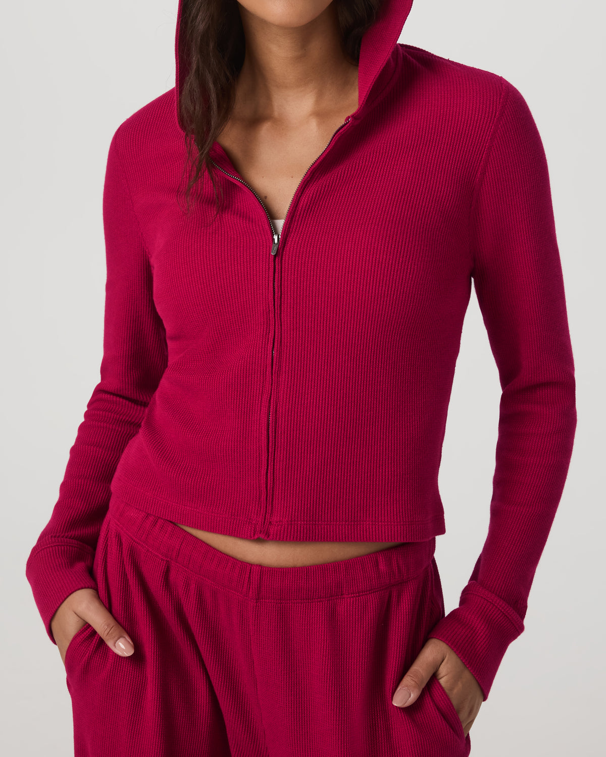 Waffle Full Zip Hoodie Women's Strawberry Hoodie - Image 5
