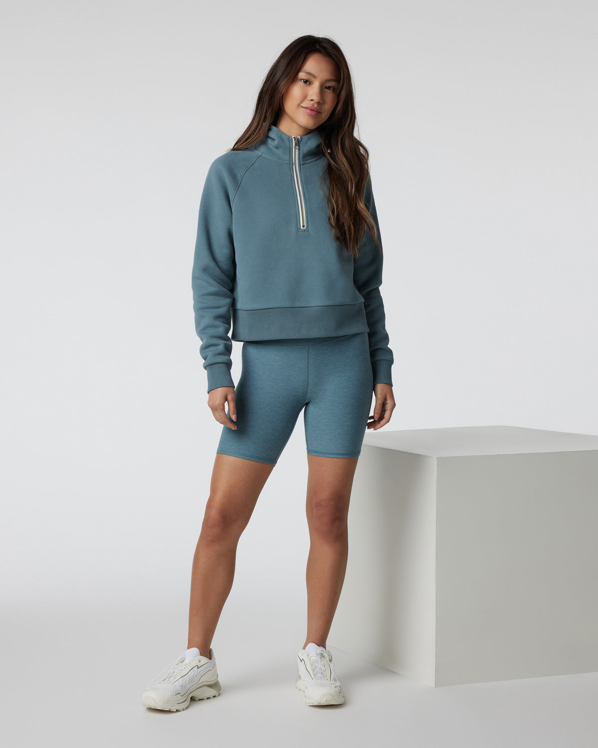 Restore Half Zip Hoodie Women's Smoke Blue Hoodie - Image 2