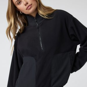Women's Aspen Half Zip Black Fleece Pullover
