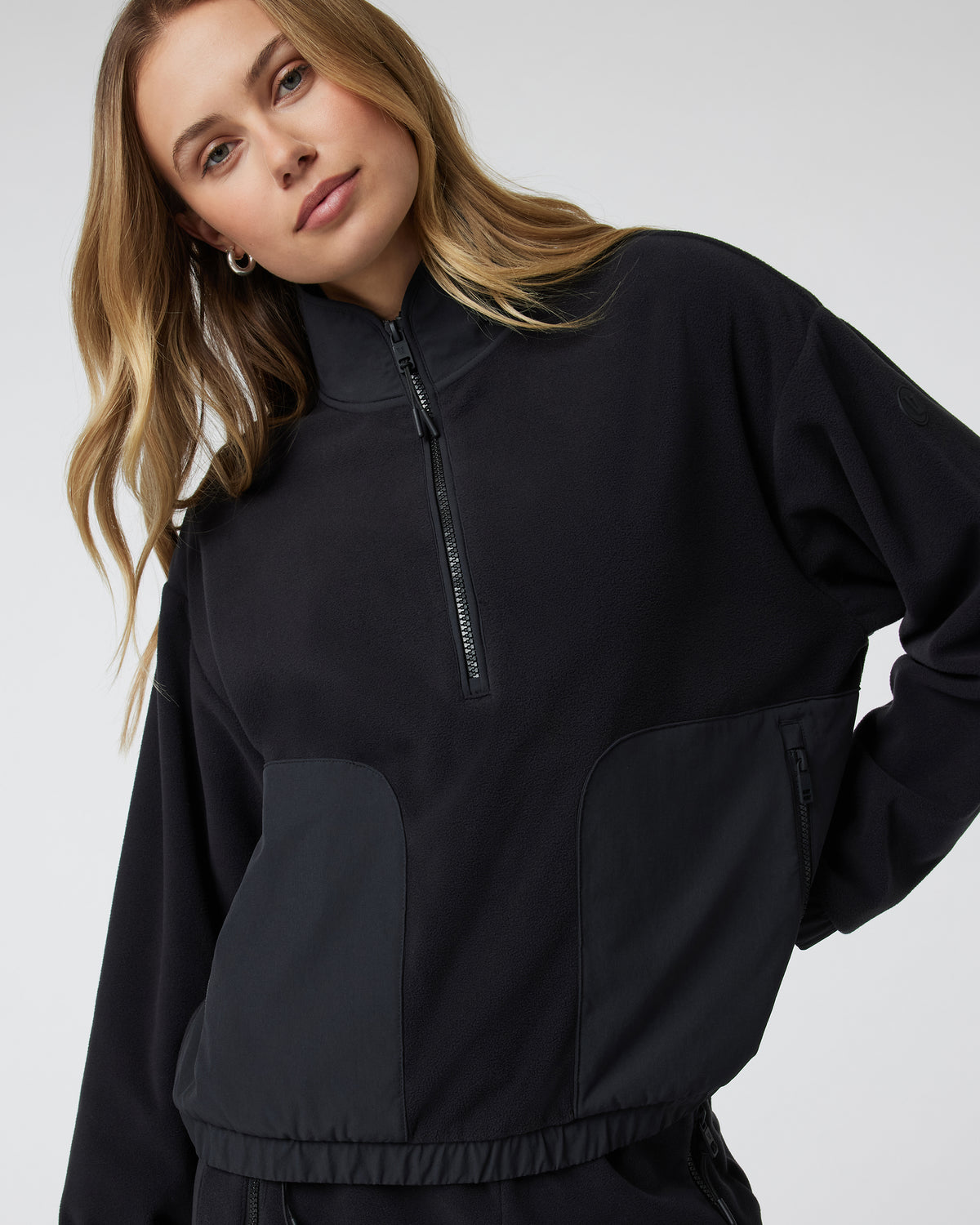 Women's Aspen Half Zip Black Fleece Pullover