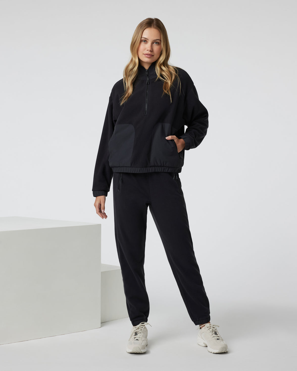 Women's Aspen Half Zip Black Fleece Pullover - Image 2