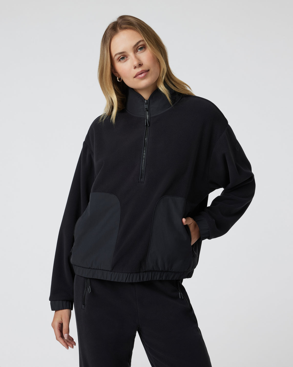 Women's Aspen Half Zip Black Fleece Pullover - Image 4