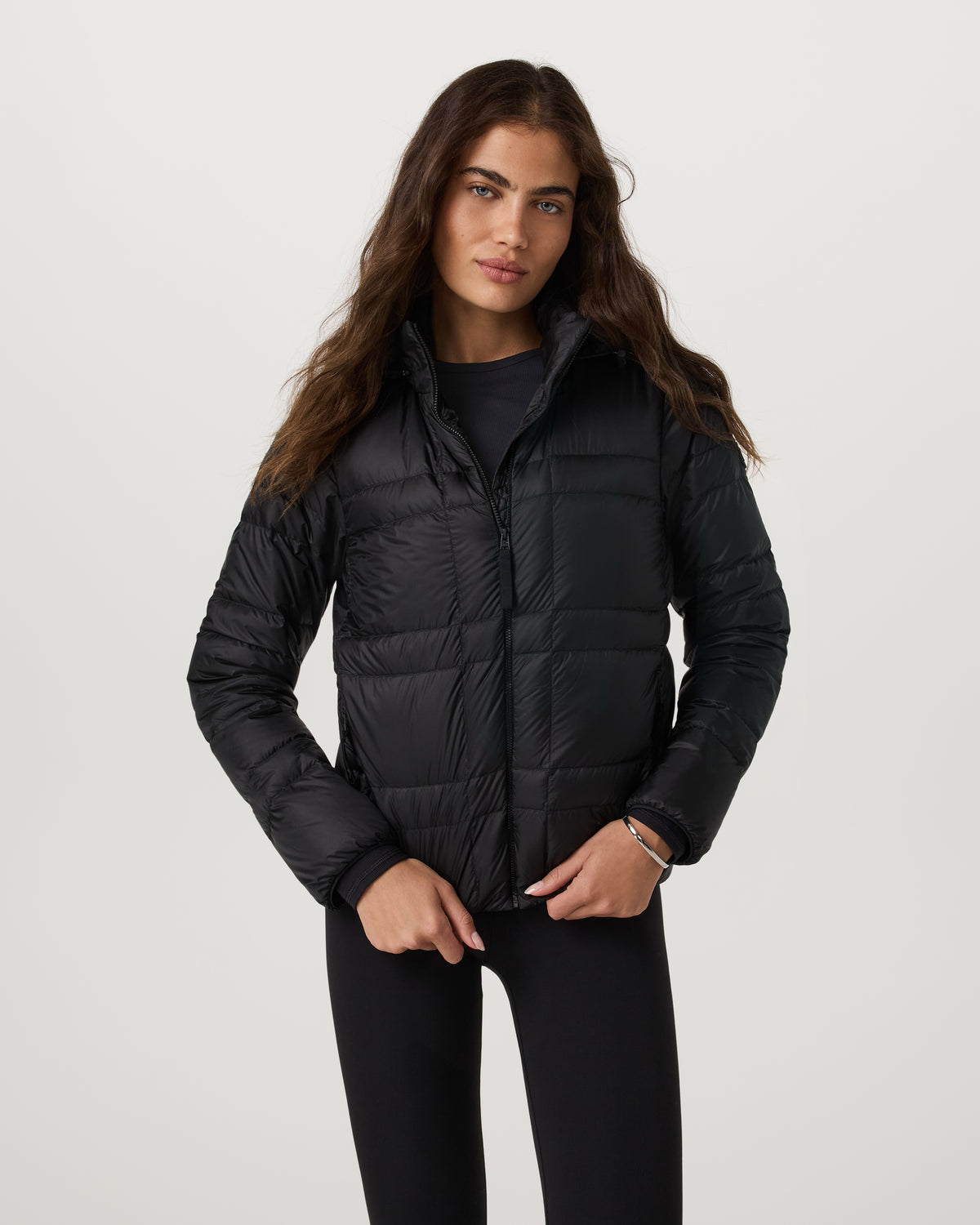 Women's Coordinate Packable Down Jacket Black Zip Up - Image 4