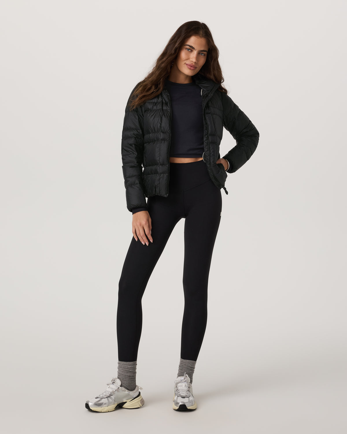 Women's Coordinate Packable Down Jacket Black Zip Up - Image 6