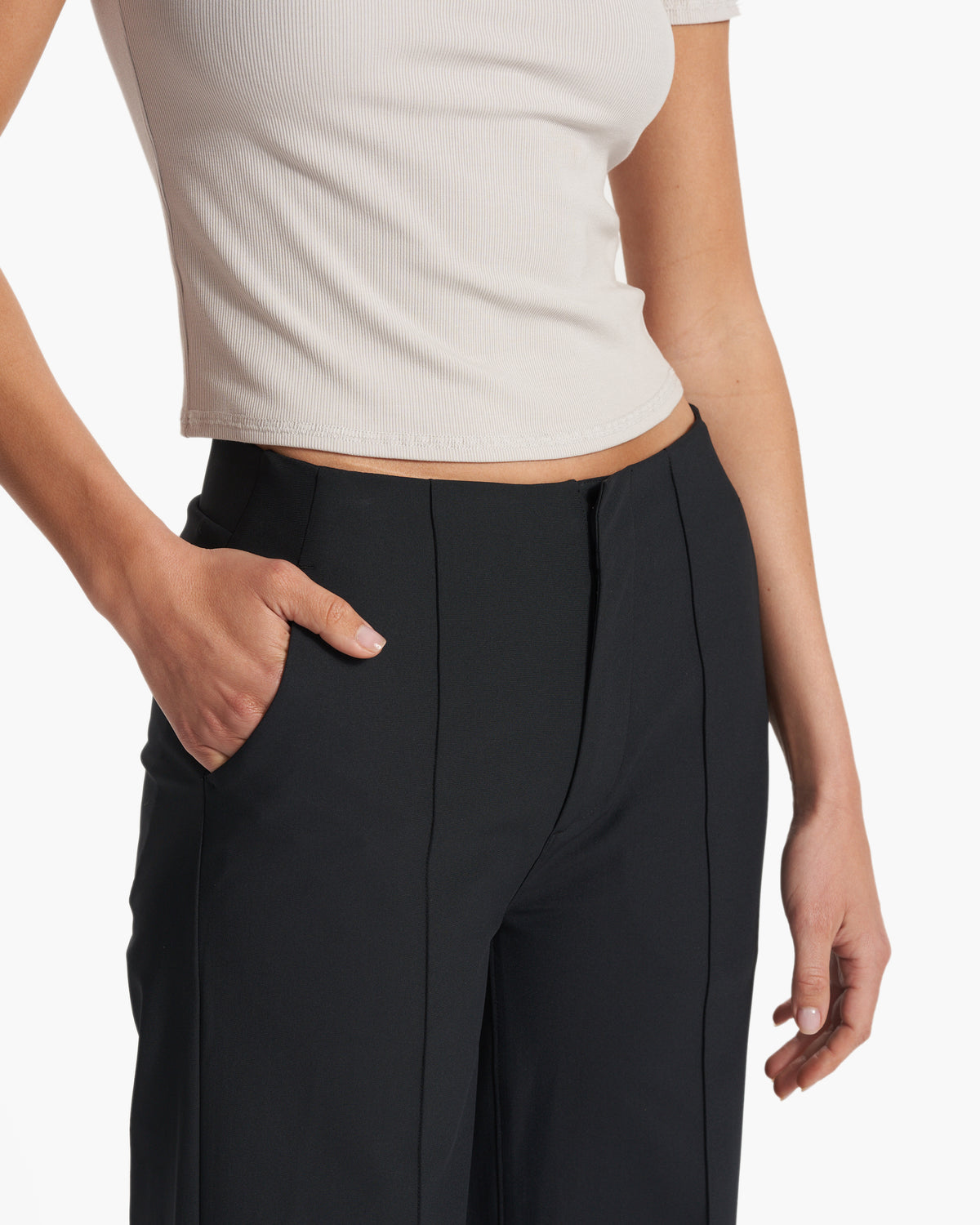 Women's Meta Wideleg Black Tailored Pants - Image 3