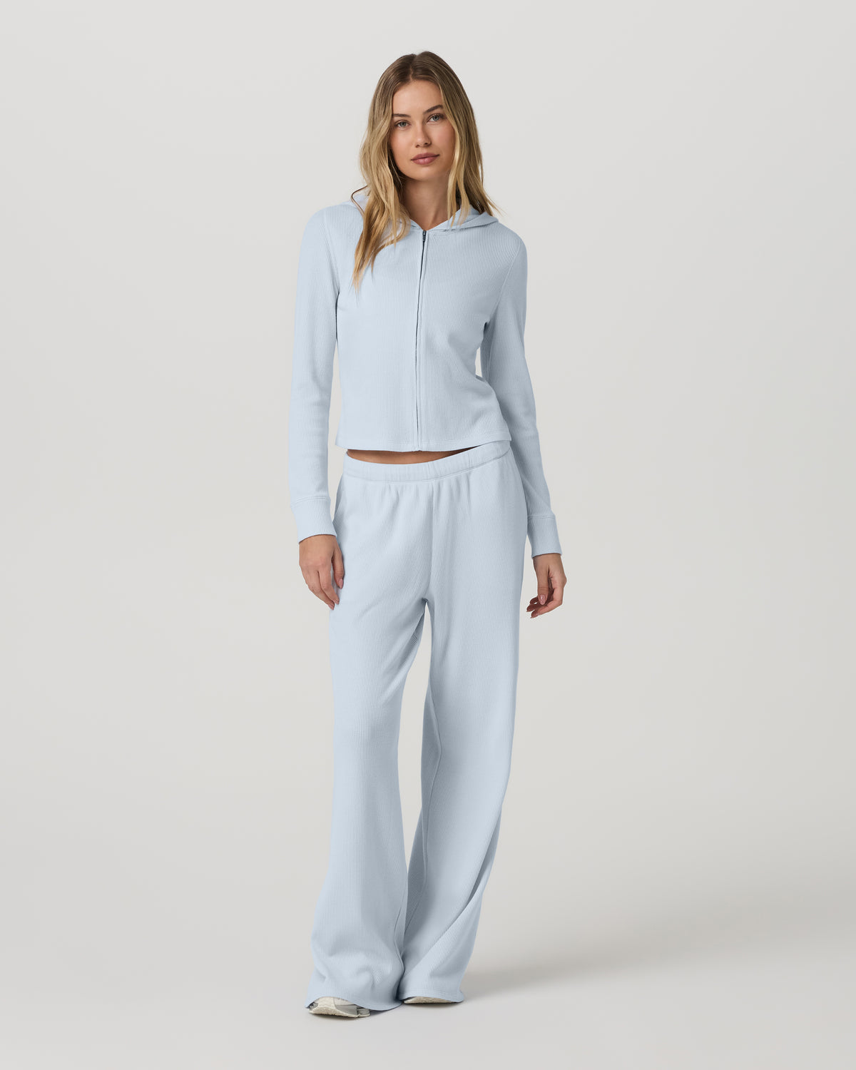 Waffle Wideleg Pant Women's Soft Sky Waffle Knit Pants - Image 4