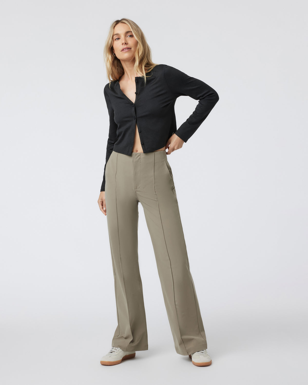 Womens Meta Wideleg Taupe Tailored Pants