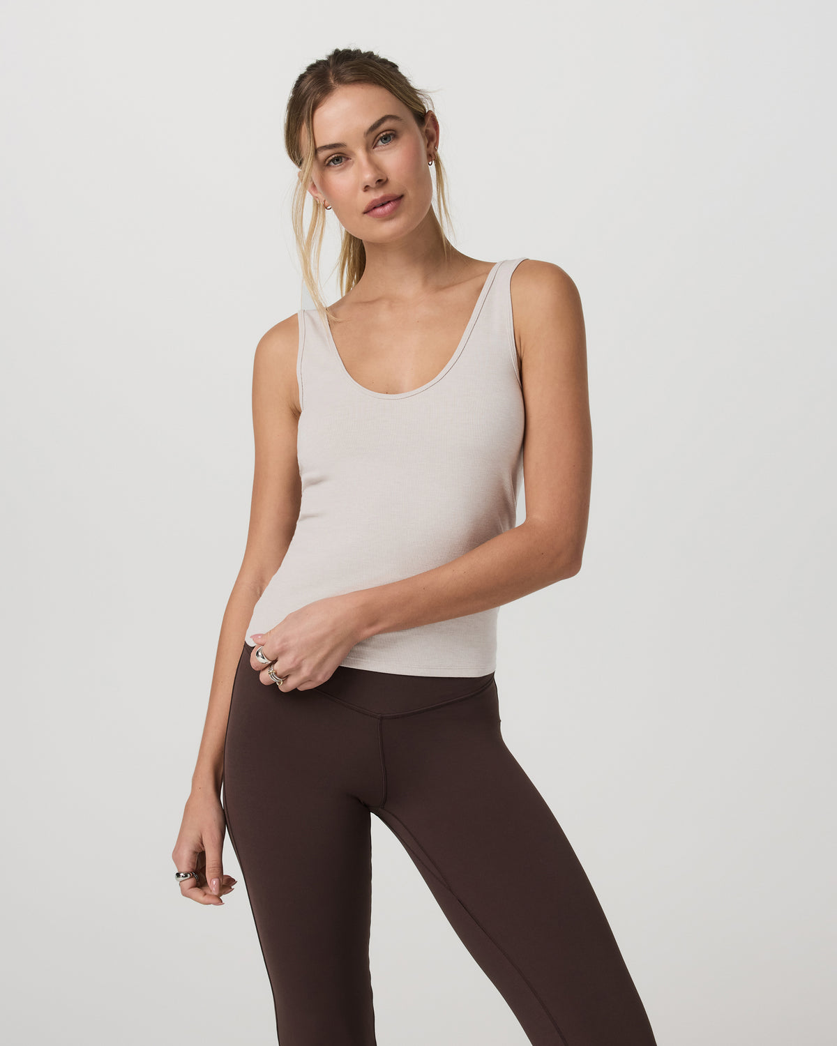 Pose Twin Tank Women's Ecru Heather Tank Top - Image 5