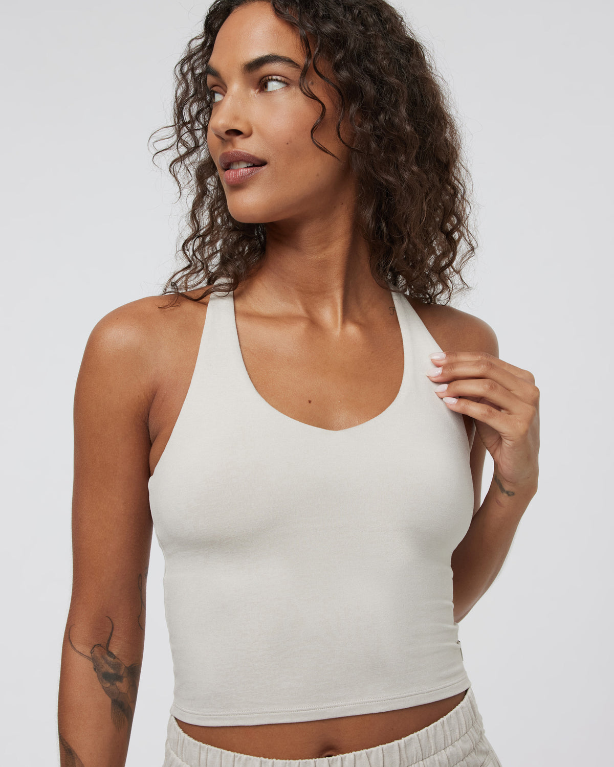 Halo Performance Crop 2.0 Ecru Heather Tank