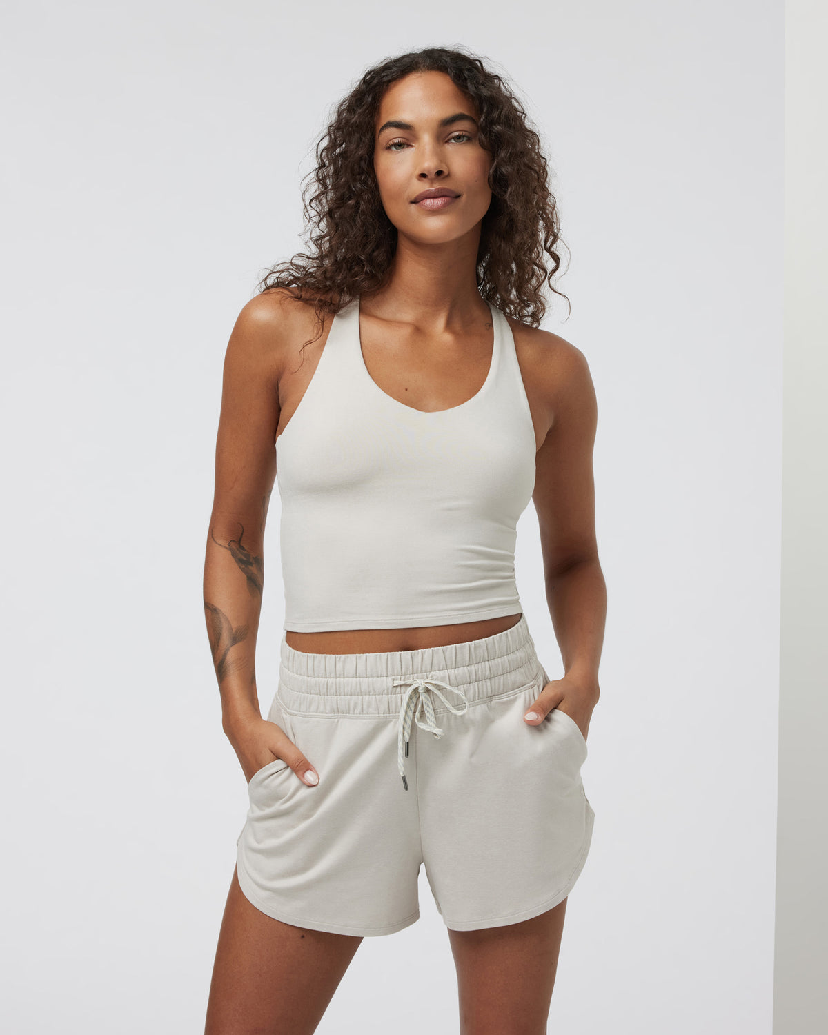 Halo Performance Crop 2.0 Ecru Heather Tank - Image 4