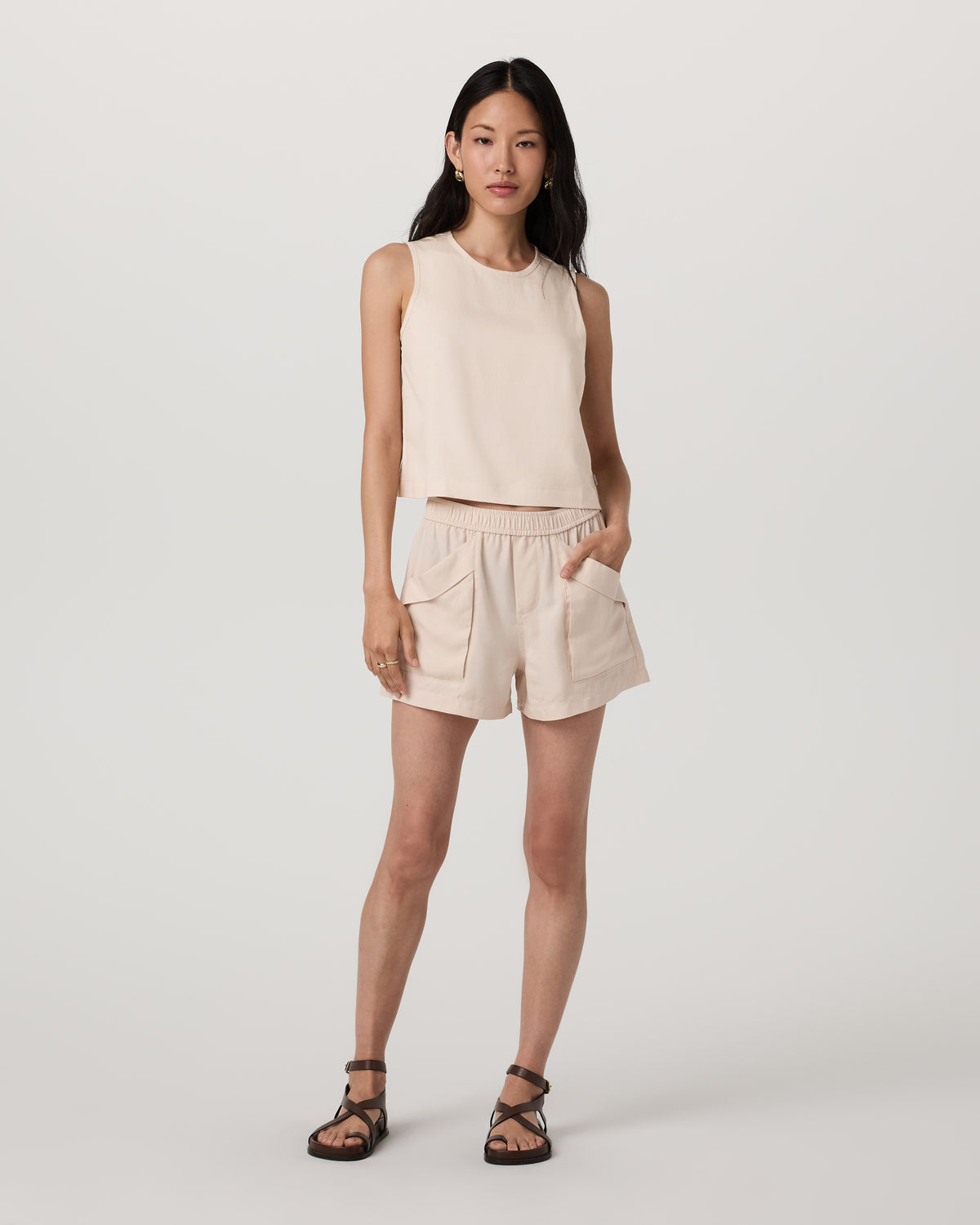 Trestles Twill Crop Tank Women's Sand Dollar Tank Top - Image 4
