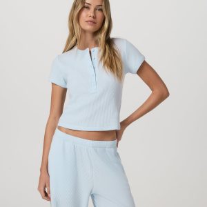 Short Sleeve Waffle Baby Tee Women's Soft Sky Tee Shirt