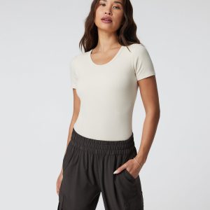 Short Sleeve Pose Bodysuit Milkweed Ribbed Bodysuit