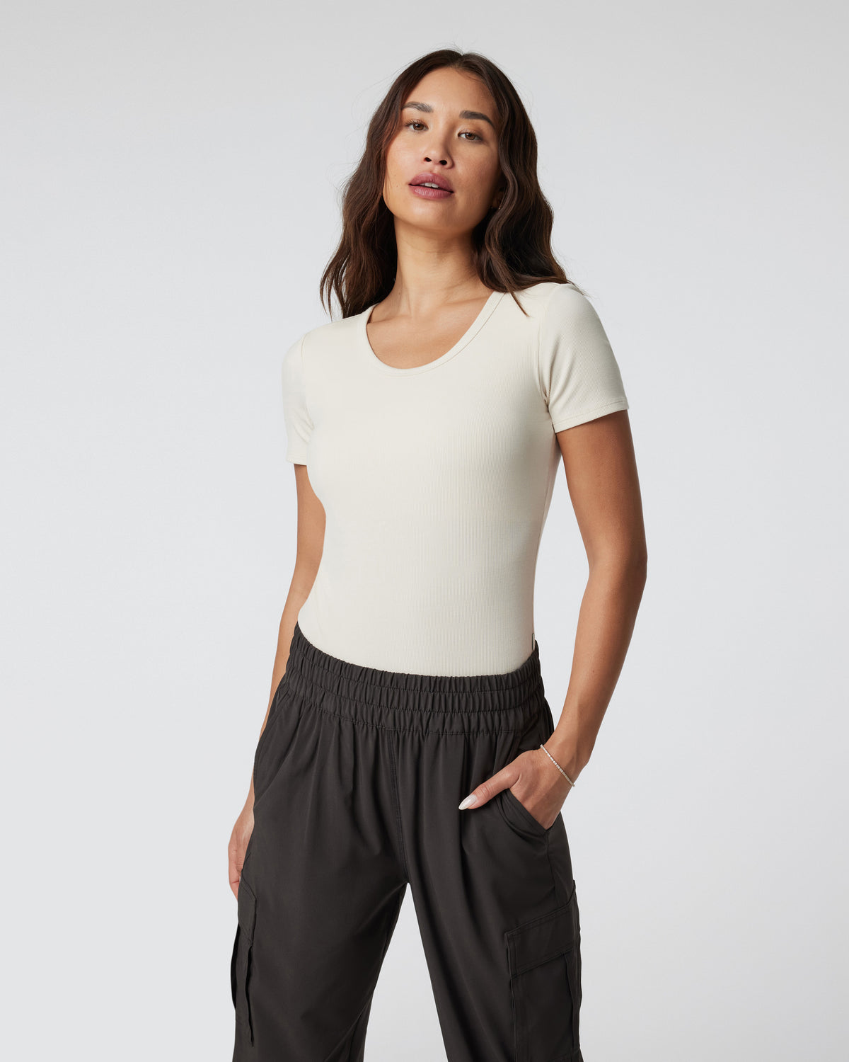 Short Sleeve Pose Bodysuit Milkweed Ribbed Bodysuit