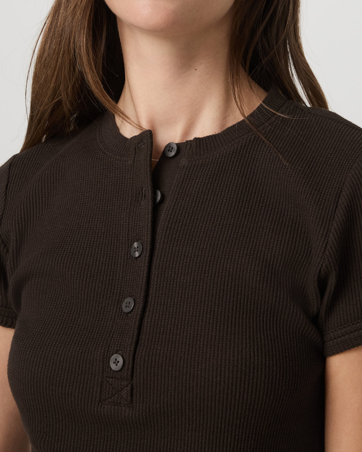 Short Sleeve Waffle Baby Tee Women's Dark Java T-Shirt - Image 2