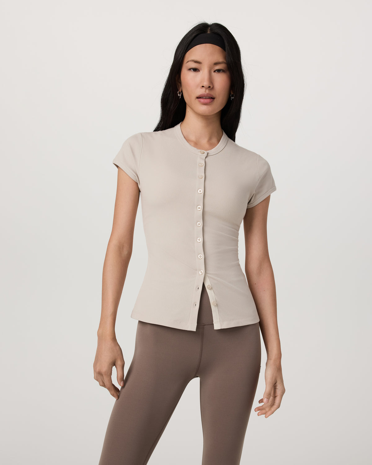 Short Sleeve Pose Button Up Women's Mushroom Crewneck