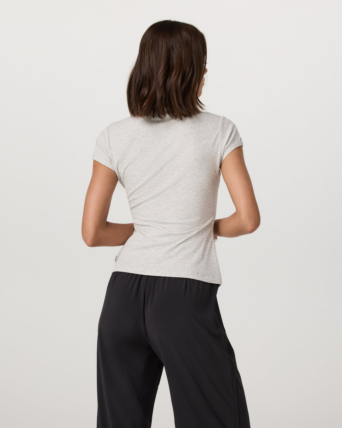 Women's Short Sleeve Pose Button Up White Heather Grey - Image 3