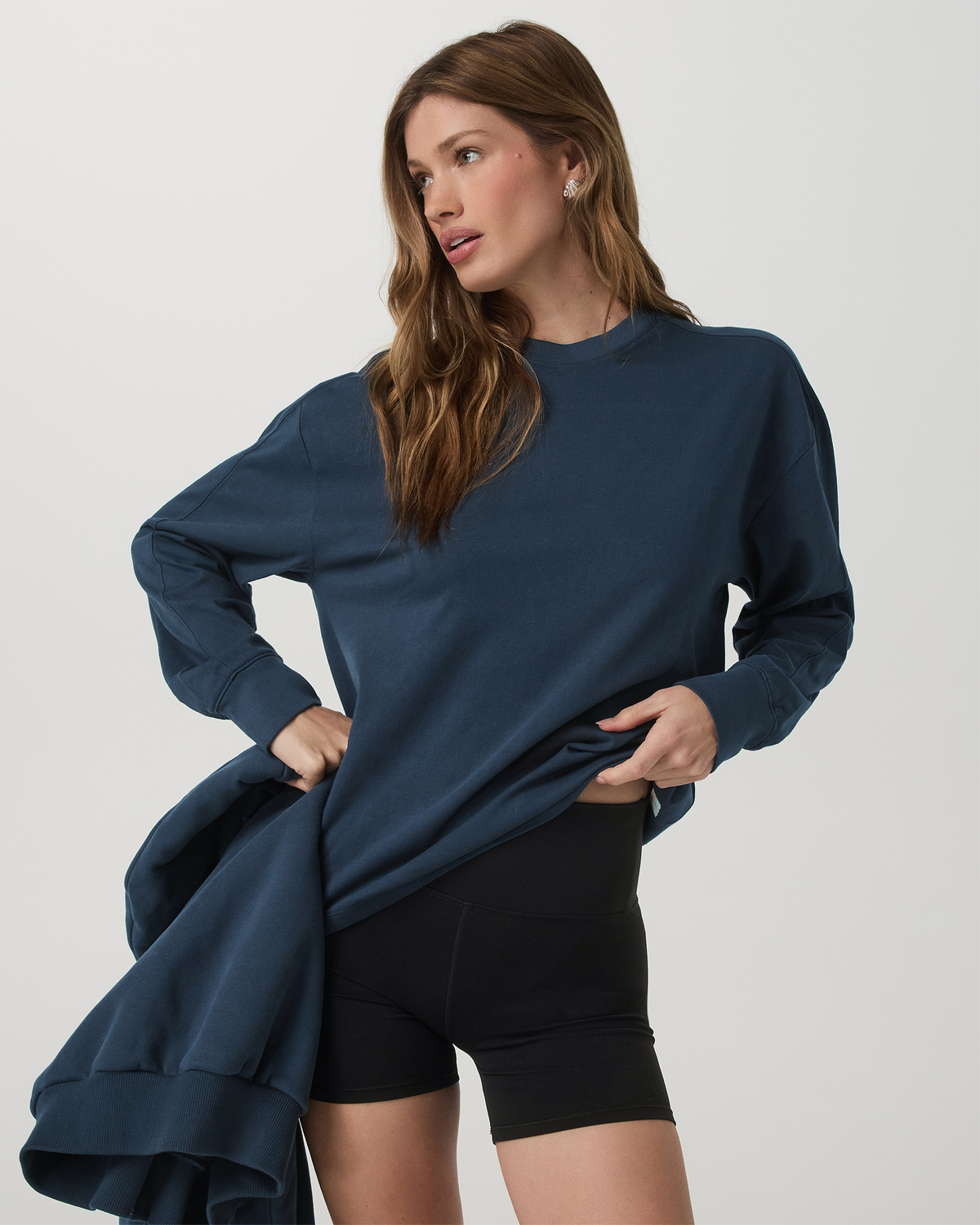 Long Sleeve Heavyweight Cotton Tee Ocean Blue Tee Shirt - Image 2