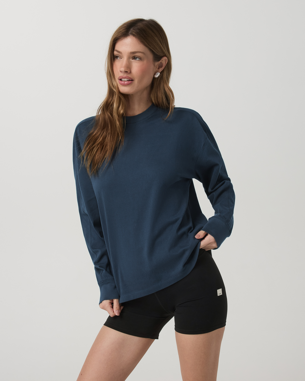 Long Sleeve Heavyweight Cotton Tee Ocean Blue Tee Shirt - Image 5