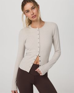 Long Sleeve Pose Twin Cardigan Women's Ecru Heather Top
