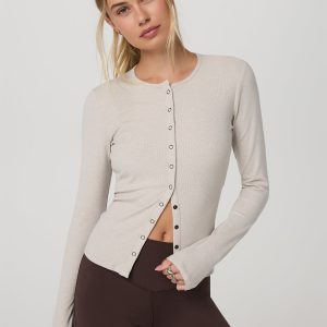 Long Sleeve Pose Twin Cardigan Women's Ecru Heather Top