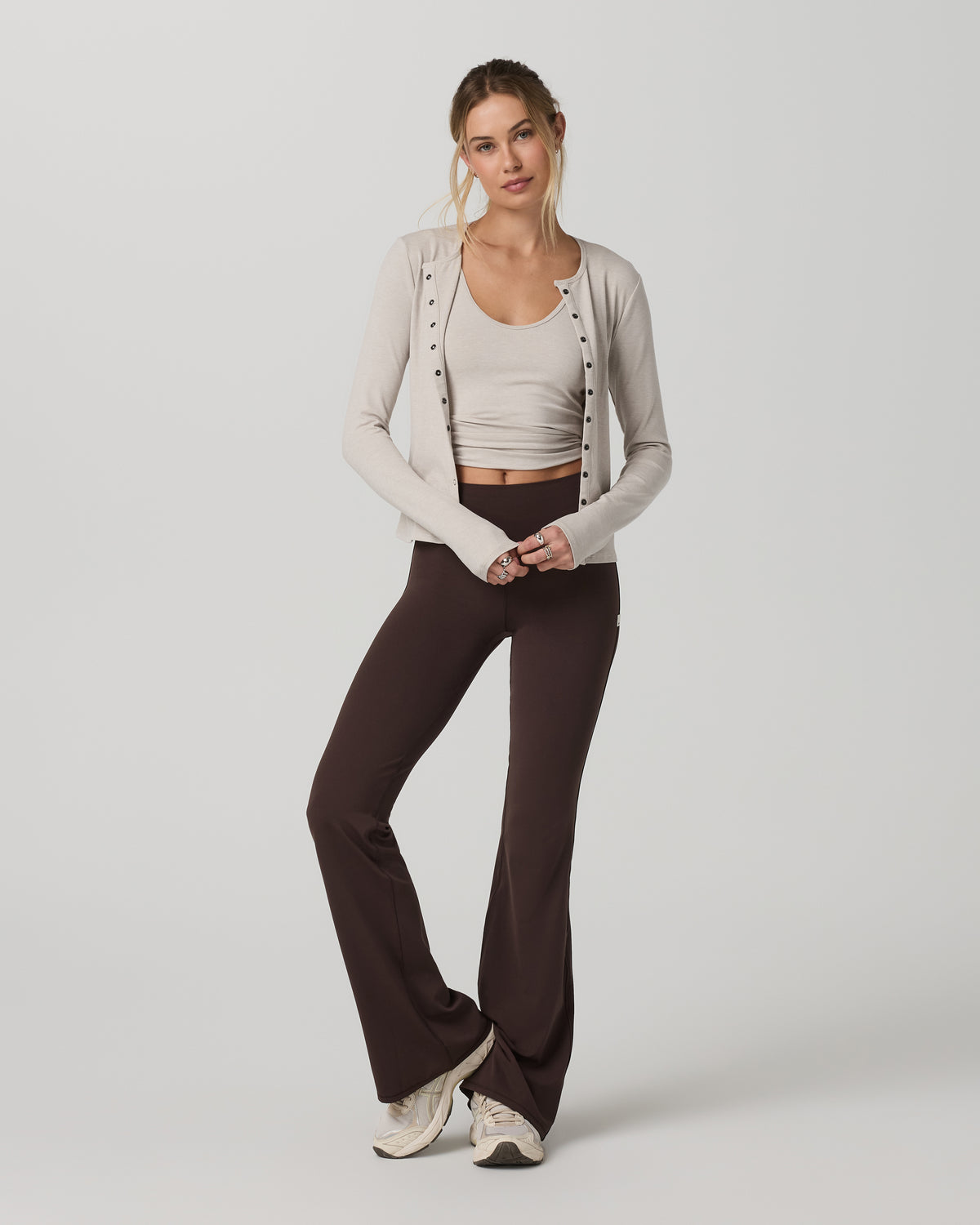 Long Sleeve Pose Twin Cardigan Women's Ecru Heather Top - Image 4