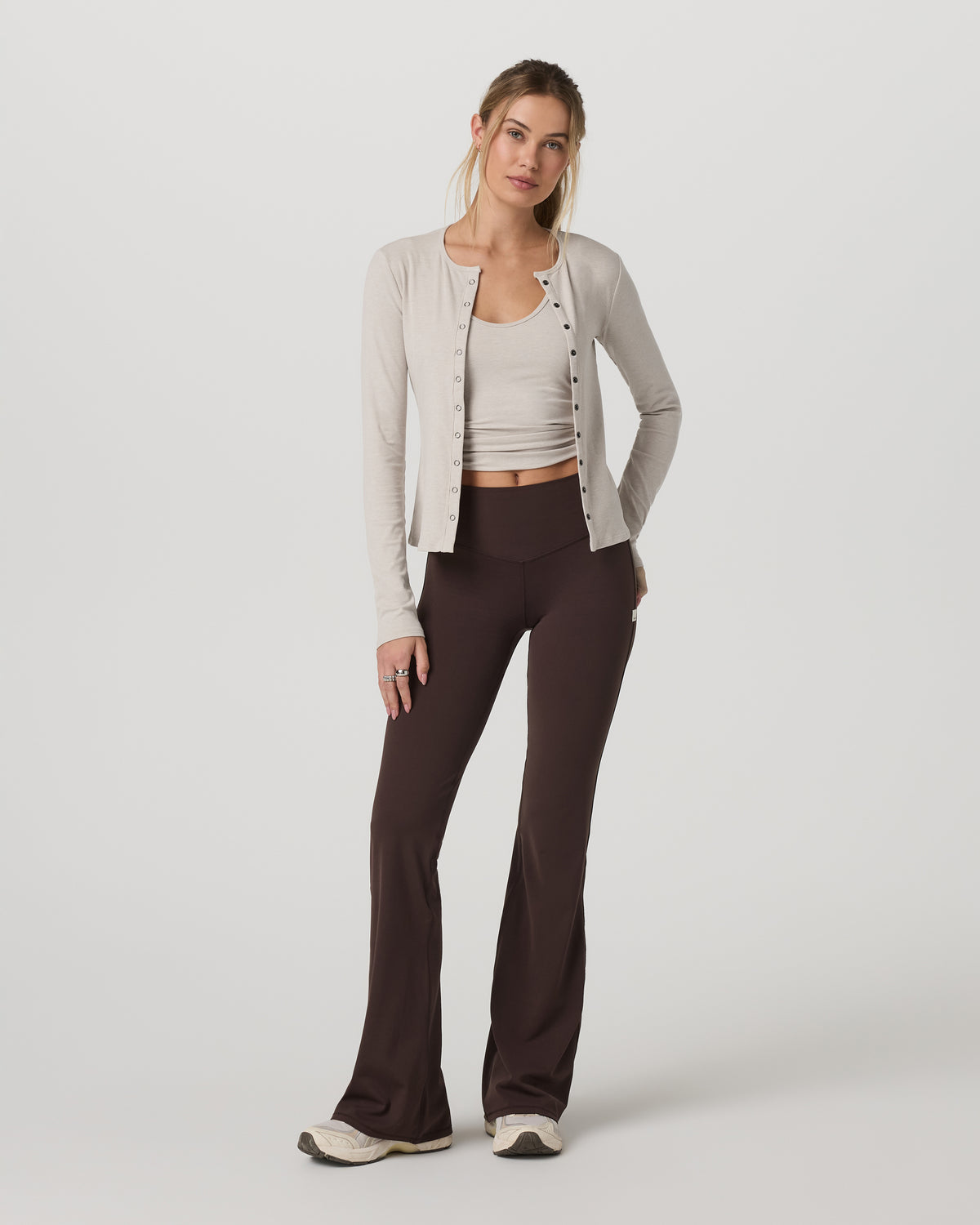 Long Sleeve Pose Twin Cardigan Women's Ecru Heather Top - Image 6