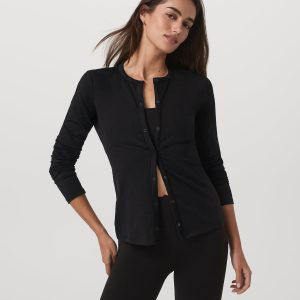 Women's Long Sleeve Halo Snap Cardigan Black Heather
